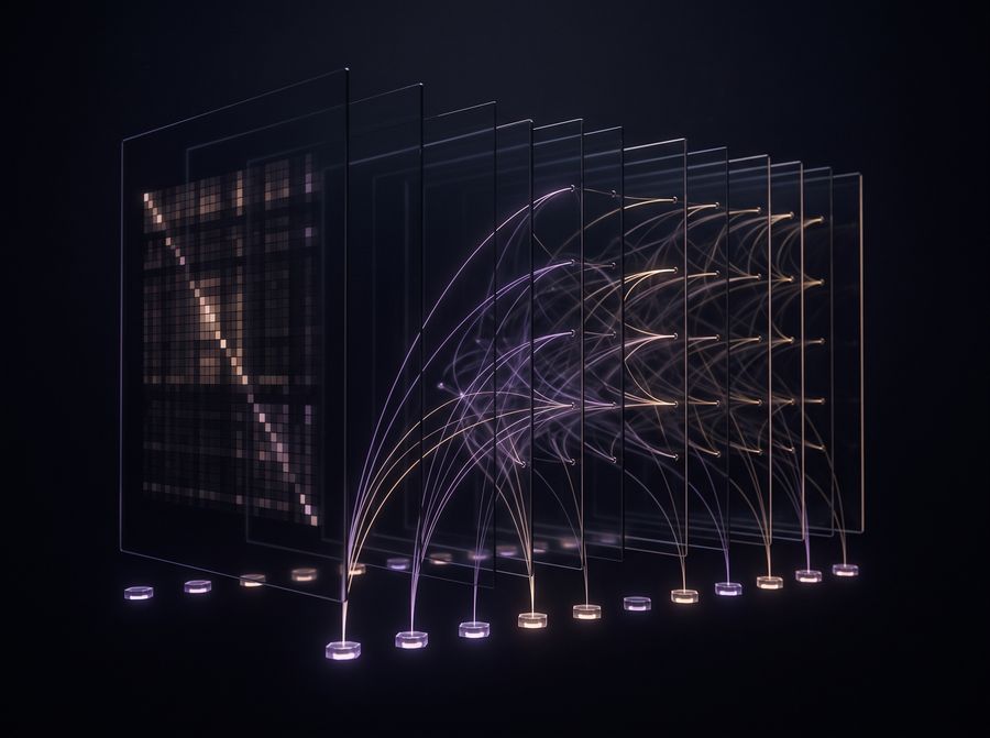 Attention paths rising through the layers of a transformer network